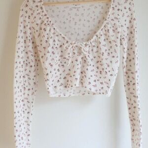Aeropostale floral ribbed long sleeve tie front‎ top 🌷 y2k soft girl